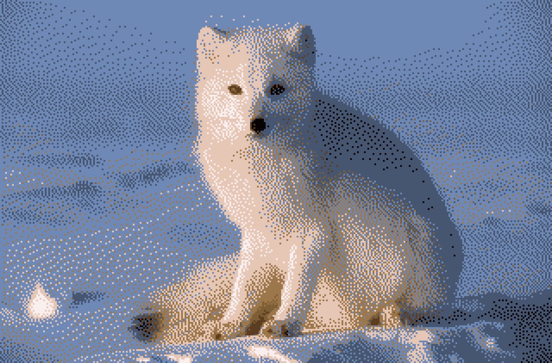 Dithered white fox in winter